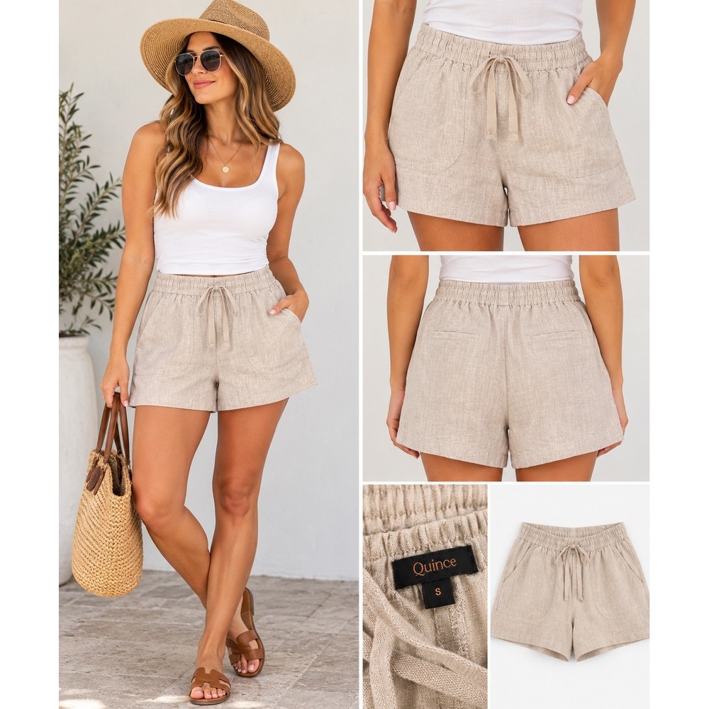 Quince NWT Linen-Blend Look Shorts – Size S – Natural/Flax